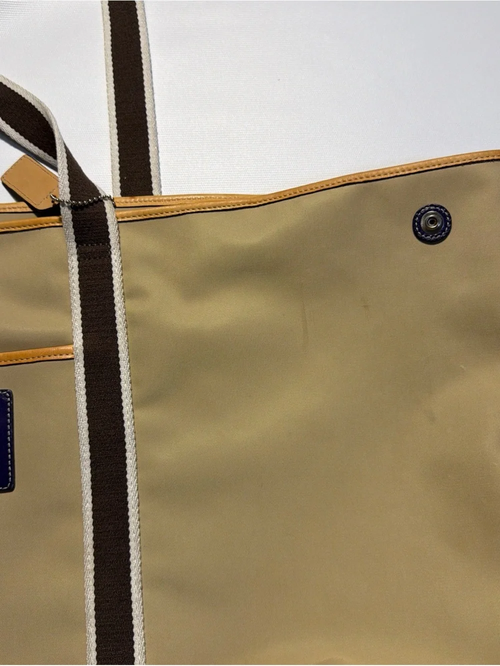 Coach Hampton Tan Nylon & Leather Weekender Purple/Brown Handles Large Tote